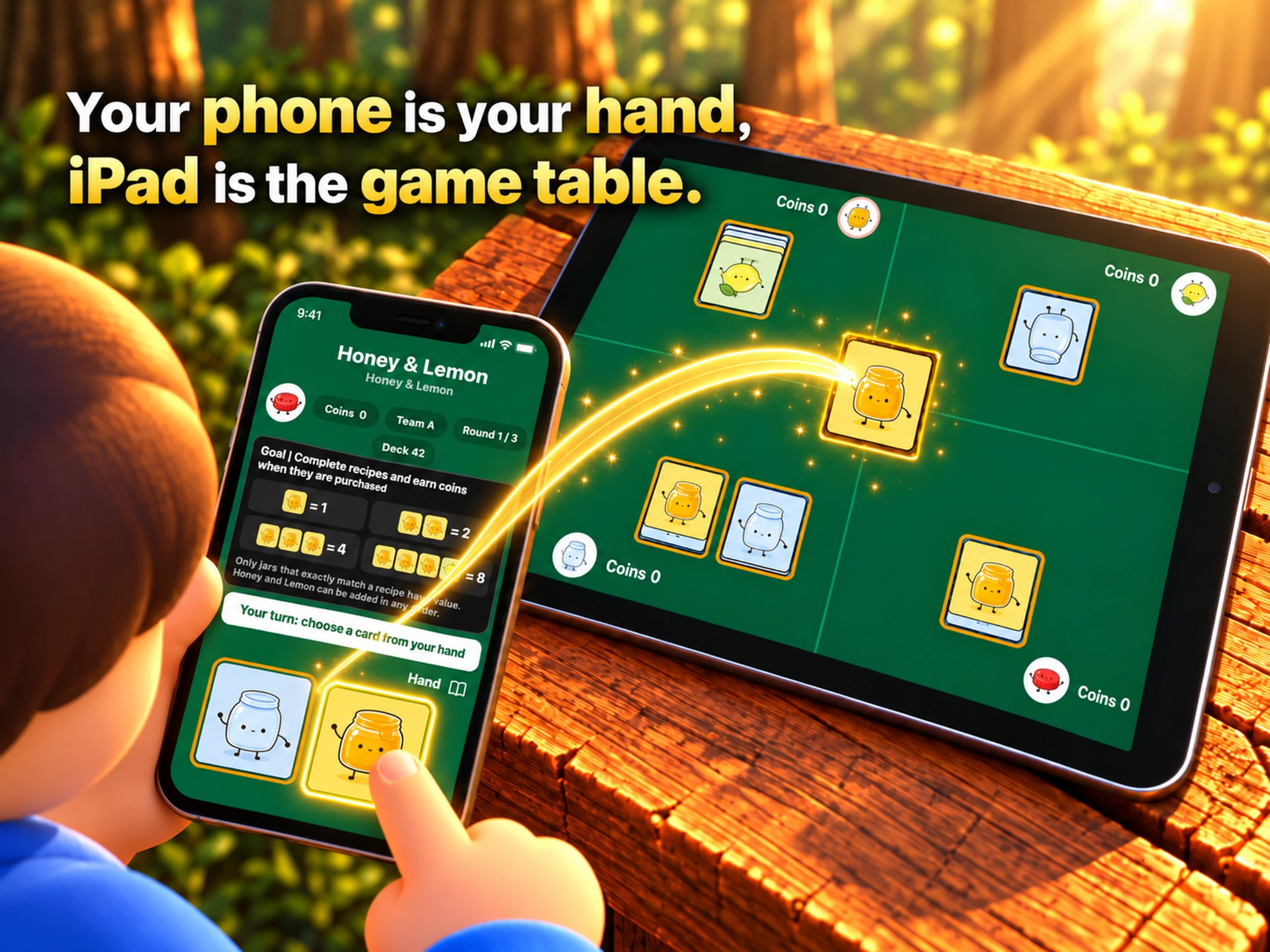 A phone and iPad showing a Table game in progress