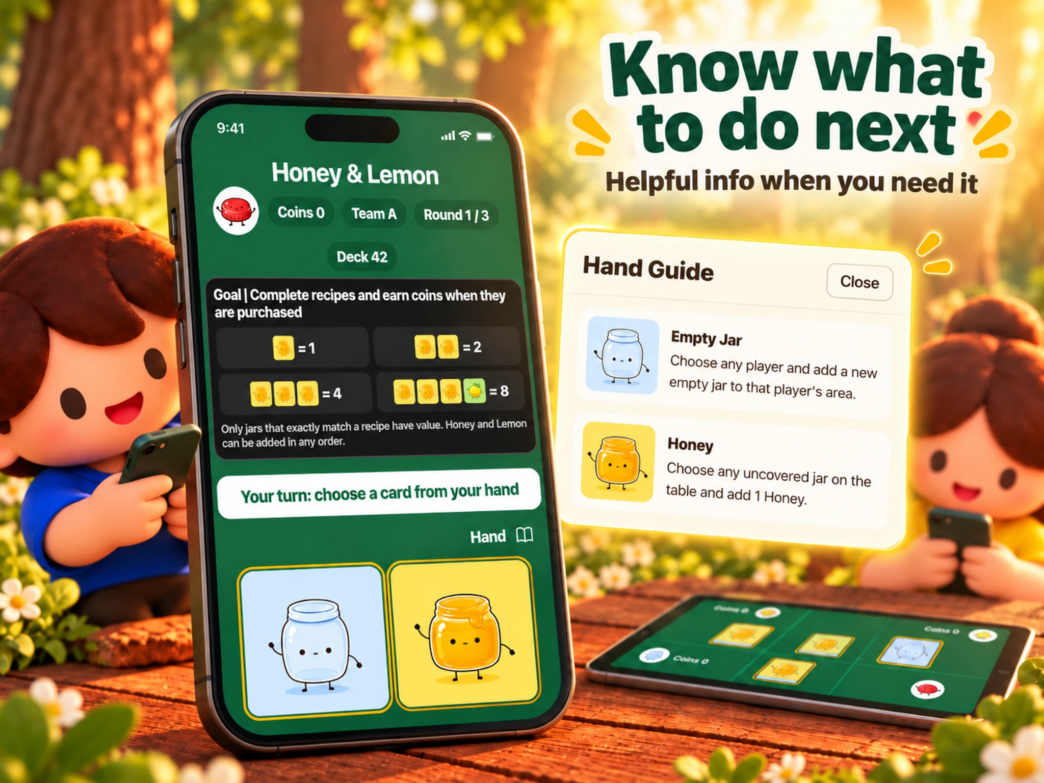 Table hand guide explaining cards and next actions