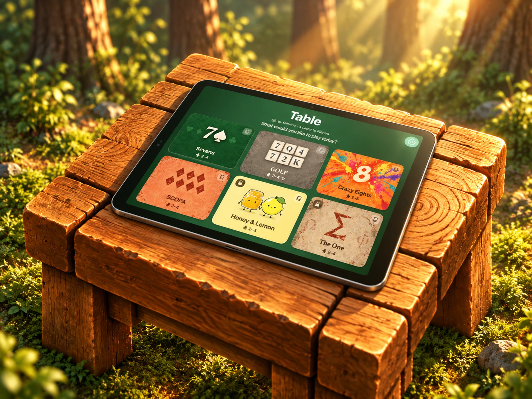 Table home screen showing six available games