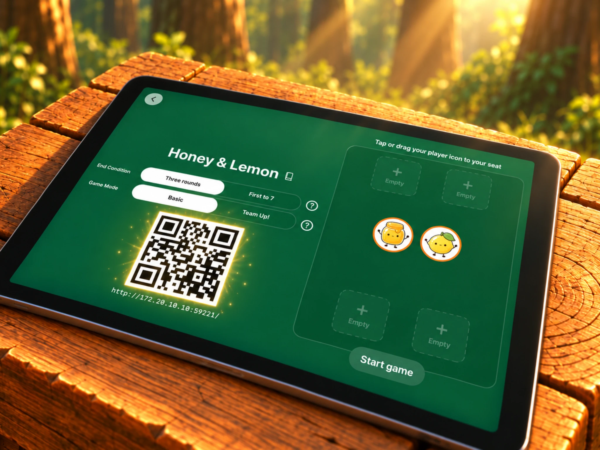 Table QR code and player seating screen